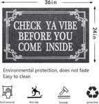 Front Door Door Mat Indoor Outdoor Entrance Doormat Rubber Welcome Door Mat,Check Ya Vibe Before You Come Inside Mats, Anti Slip Easy to Clean Corridor Entry Mat Gray 36" x 24"