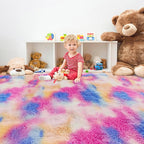 Fluffy Rainbow Colorful Rug for Living Room 6x9 Kawaii Rainbow Tie Dye Area Rug Fuzzy Indoor Floor Unicorn Rug for Bedroom Girls Kids Nursery Baby Princess Room Dorm Home Decor Aesthetic Carpets