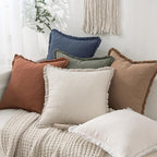 MIULEE Linen Fringe Decorative Euro Throw Pillow Covers Indigo Blue 26x26