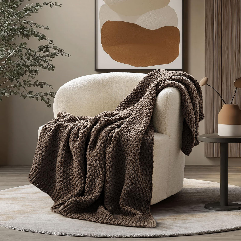 EVERGRACEHOME Chunky Chenille Knit Throw Blanket, 60 x 80, Terracotta Clay