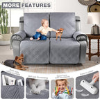 TAOCOCO 100% Waterproof Oversized Loveseat Recliner Cover, Non Slip Split Couch Covers for Reclining Loveseat with Elastic Straps for Kids Pets(Oversized 2 Seater, Gray)