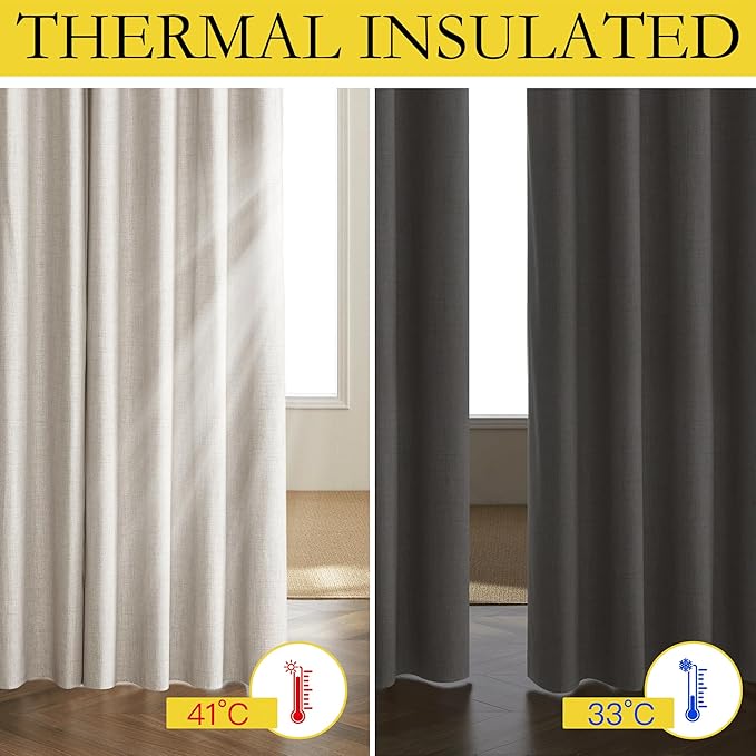 NICETOWN Brich Vintage Open Linen Weave Flax Thermal Curtains, 100% Blackout Curtains 45" Long for Dining Room, Soundproof Window Treatment Drapes for Kitchen, 42" Wide Per Panel, Set of 2