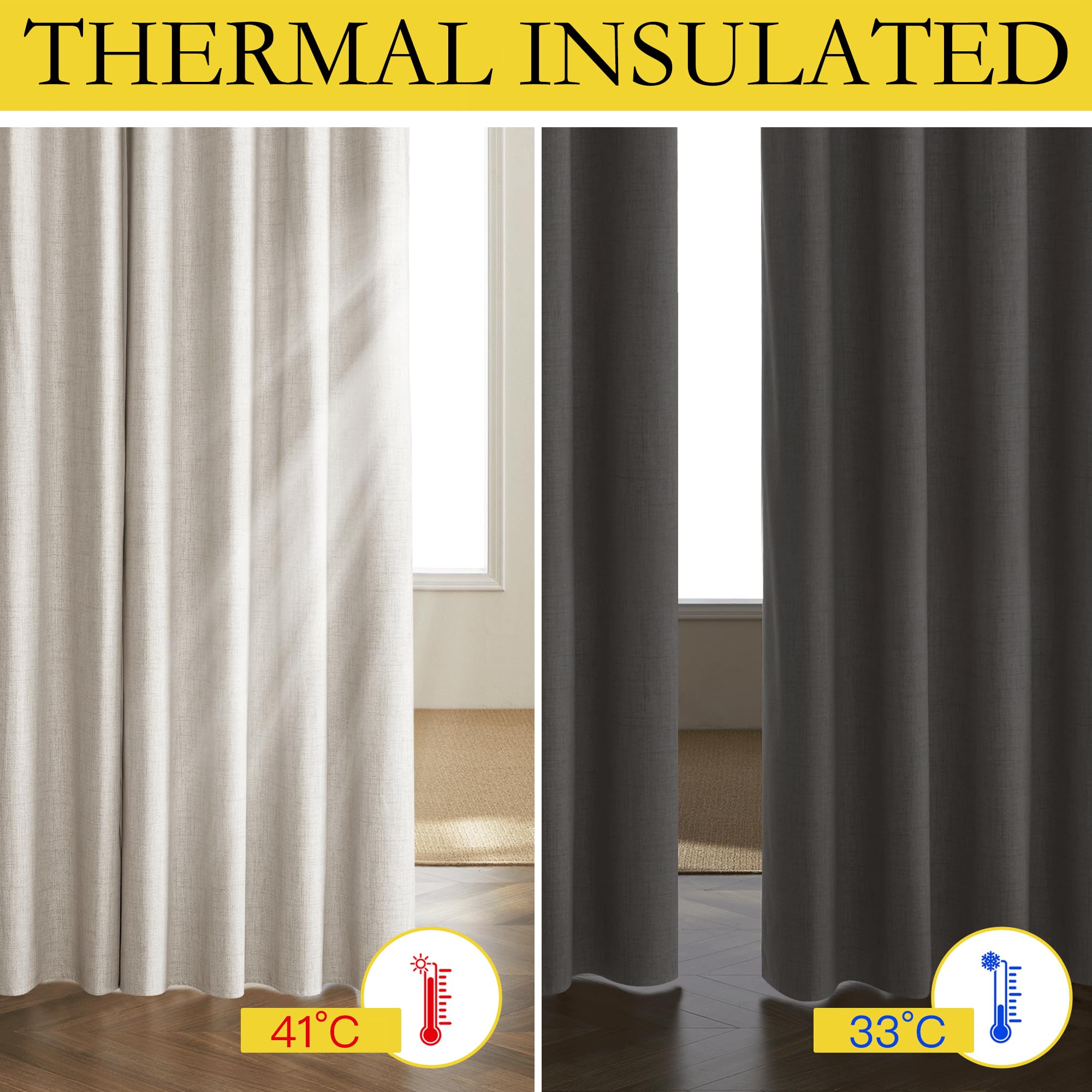 NICETOWN Brich Vintage Open Linen Weave Flax Thermal Curtains, 100% Blackout Curtains 48" Long for Dining Room, Soundproof Window Treatment Drapes for Hall Room, 52" Wide Per Panel, Set of 2