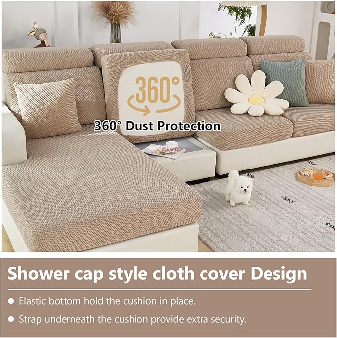 Couch Cushion Covers for Sofa Couch Covers Wear-Resistant Universal Sofa Cover Washable Stretch for Sectional Slipcovers (Texture-Light Coffee,Large Double Seat Cover)