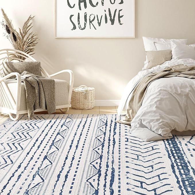 Nakagishi Boho 5x7 Area Rug Living Room Rugs Machine Washable Navy Blue