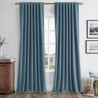 MIULEE 100% Blackout Linen Curtains for Bedroom, Stone Blue Solid Luxury Decor Thermal Insulation Room Darkening Drapes for Living Room Nursery Back Tab Rod Pocket 42 x 96 Inches, 2 Panels