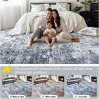 Area Rugs 10x14 Living Room - Washable Rug Modern Abstract Soft Large Neutral Non-Slip Carpet Indoor Floor Thin Carpets for Bedroom Dining Room Farmhouse Nursery Home Office Grey Blue