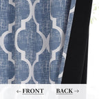 Beauoop 100% Blackout Curtains 108 Inches Long 2 Panels for Bedroom Living Room Blue Moroccan Geo Room Darkening Thermal Insulated Soundproof Grommet Top Window Treatments Drapes, 50x108 Set of 2