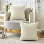 MIULEE Soft Chenille Throw Pillow Covers Cream 18x18 Inch Pack of 2