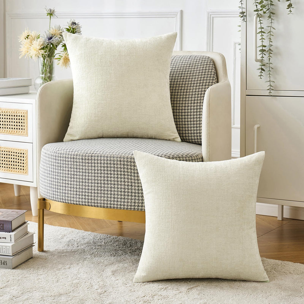 MIULEE Soft Chenille Throw Pillow Covers Cream 16x16 Inch Pack of 2