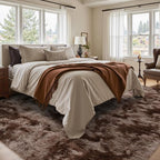 5x7 Ft Shag Brown Area Rug for Bedroom Living Room, Tie-Dyed Ultra Soft Fluffy Furry Rugs for Indoor Floor, Aesthetic Carpet for Kids Home Decor (Coffee)