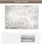 Srugn Washable Rugs 10x14 Area Rugs for Living Room,Modern Abstract Rugs for Bedroom,Large Carpets,Ultra Soft Faux Wool Retro Dining Room Rug,Non Slip&Non-Shedding Low Pile Print Rug- Beige Grey