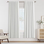 Guken White 100% Blackout Linen Curtains 52 Inch Wide by 70 Inch for Living Room Bedroom Back Tab Thermal Insulated Black Out Linen 2 Drapes Room Darkening Window Curtains
