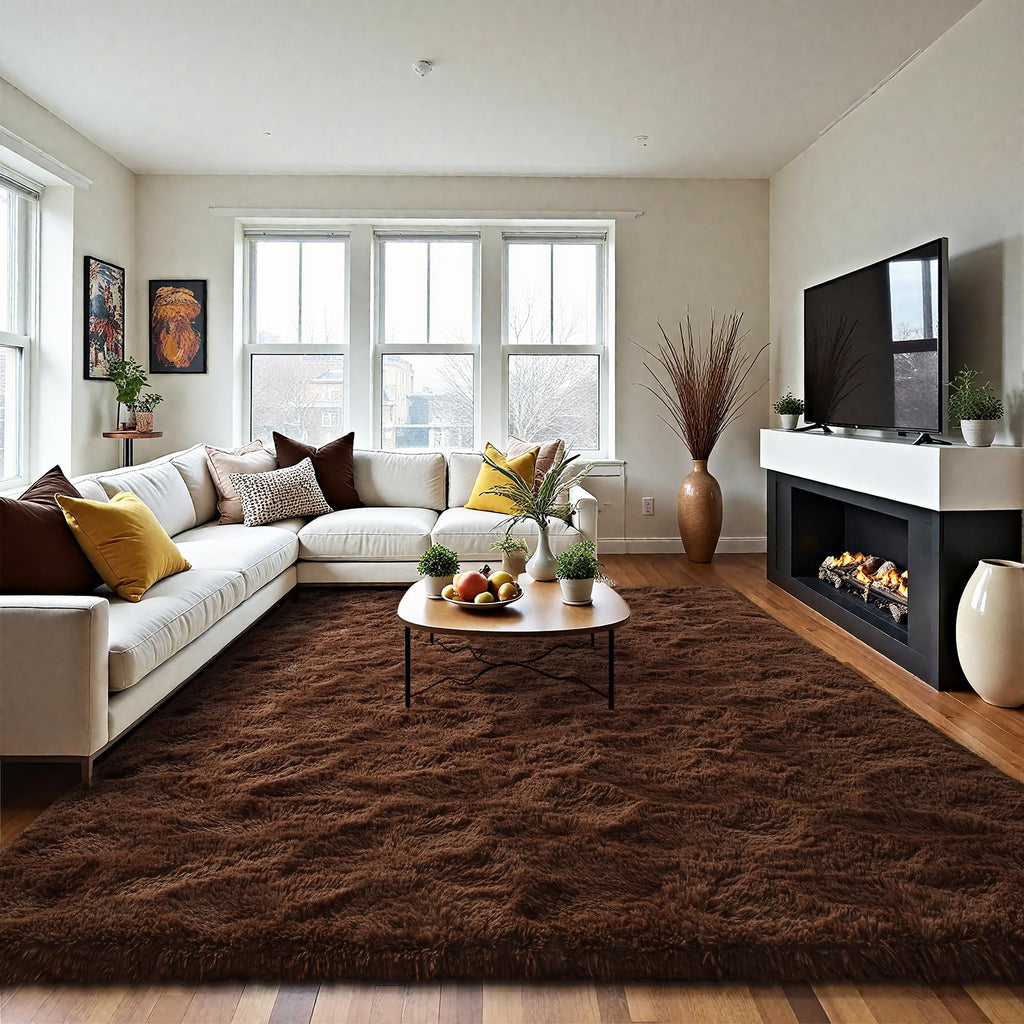 LOCHAS Area Rugs 9x12 Fluffy Living Room Carpets for Kids Bedroom, Brown