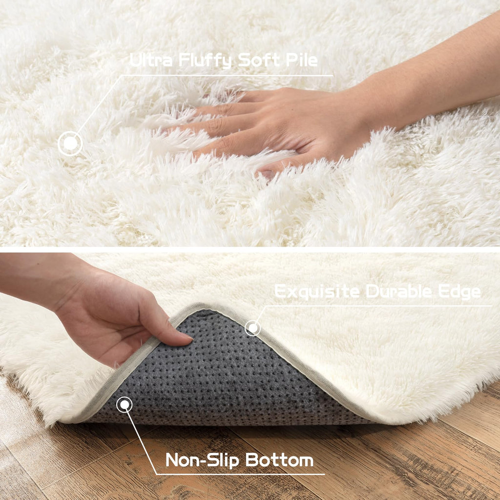 Pionblank Fluffy Area Rug for Bedroom 4x6, Indoor Plush Carpet, Cream White