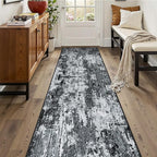 Washable Area Rugs 2'x10' Non-Slip Modern Abstract Soft for Living Room Entryway Bedroom Nursery, Print Pattern, Black Navy Blue Gray