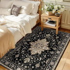 RELEANY Area Rugs 3'x5' Washable Non-Slip, Floral Vintage Distress Print Pattern Medallion Carpet for Living Room Bedroom Dining Room, Black Brown Neutral Dark Tan