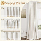 Beige White 100% Blackout Linen Curtains 102 Inch Length 2 Panels Set for Living Room Bedroom Back Tab Thermal Insulated Black Out Drapes Room Darkening Farmhouse Style for Bedroom Window Curtains