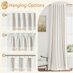 Beige White 100% Blackout Linen Curtains 84 Inch Length 2 Panels Set for Living Room Bedroom Back Tab Thermal Insulated Black Out Drapes Room Darkening Farmhouse Style for Bedroom Window Curtains
