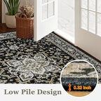 Area Rugs 10x12 Living Room Rug: Washable Rug Soft Vintage Boho Medallion Carpet Indoor Non-Slip Stain Resistant Large Carpets for Bedroom Dining Room Farmhouse Nursery Home Office Black Gold