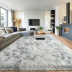 Pionblank 9x12 Area Rug, Large Area Rug for Living Room, Shag Rug for Bedroom, Soft Furry Non Slip Carpet for Kids Room Nursery Teens Dorm Home Decor, Tie Dye Grey