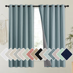 NICETOWN 100% Absolutely Blackout Linen Curtains with Thermal Insulated Liner, Skylark Blue, 62" Wide, 63" Length Energy Saving Curtains for Kitchen 2 Panels Set, Vertical Blinds