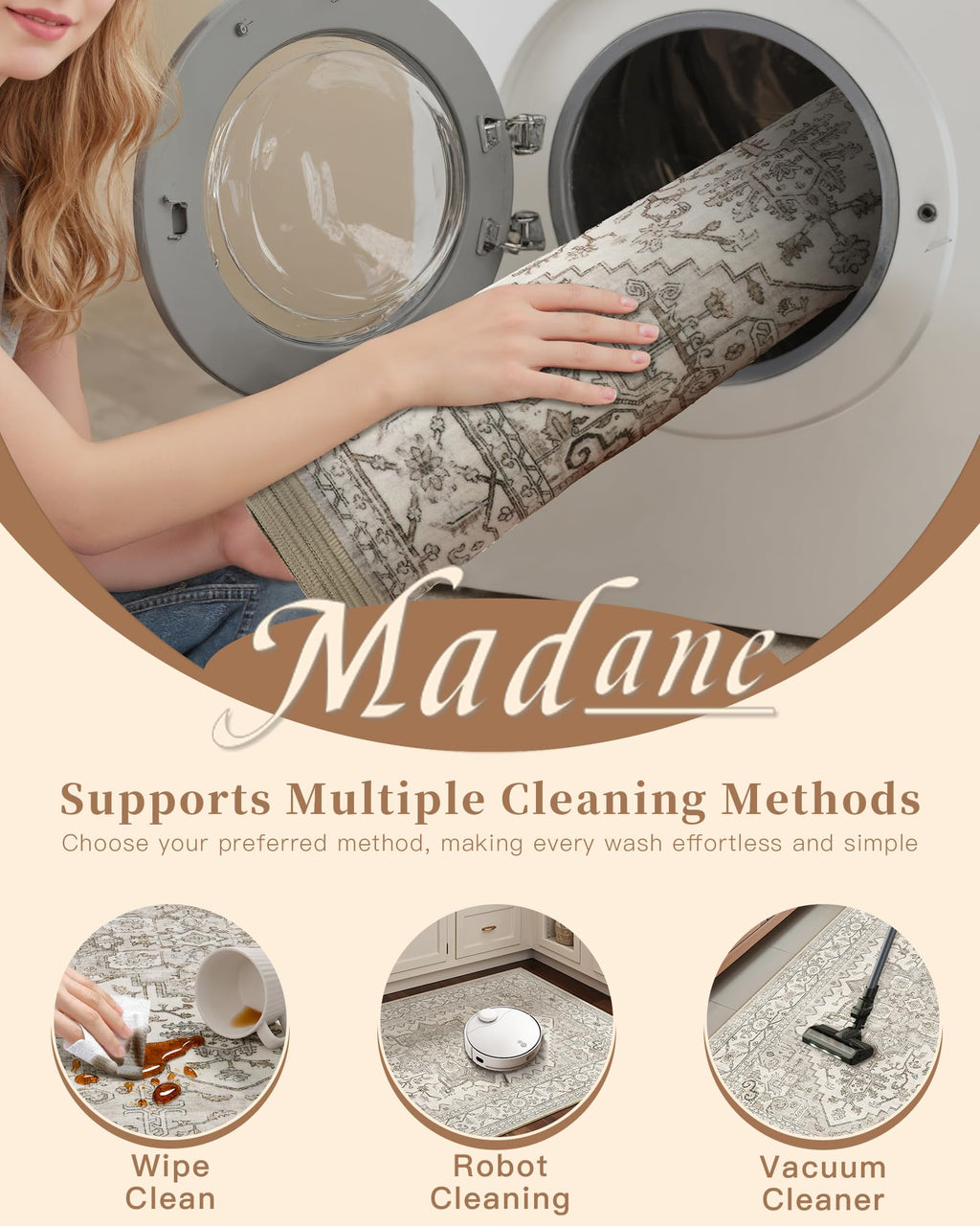 Madane Washable Entry Rug 3x4 Area Rugs for Entryway Kitchen, Beige/Brown