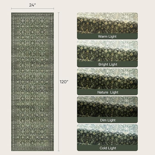 2x10 Area Rugs for Hallways, Green Washable Non-Slip Kitchen Runner Rug