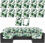 hyha 14Pcs Patio Cushion Covers, Stretch Outdoor Couch Cushion Covers, Washable Outdoor Chair/Sofa Slipcovers for Patio Furniture Cushions Protector with Elastic Bottom(Monstera Deliciosa,Cover Only)