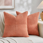 Fancy Homi 2 Packs Tan Decorative Throw Pillow Covers 18x18 Inch for Living Room Couch Bed, Rustic Farmhouse Boho Home Decor, Soft Corss Corduroy Patchwork Textured Square Beige Cushion Case 45x45 cm