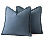 MIULEE Linen Fringe Decorative Euro Throw Pillow Covers Blue Ashes 22x22
