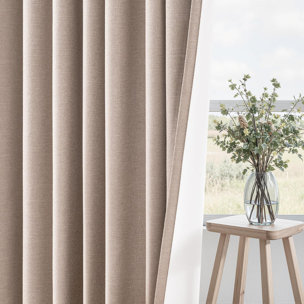 96 inch long blackout window curtains 2 Panels for bedroom 100% Black out Linen texture Curtain Vintage Farmhouse Drapes with Back Tab Rod Pocket Pinch pleated Thermal Insulated Panel for Living Room