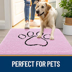 OLANLY Dog Door Mat for Muddy Paws 36x24, Paw Print Design, Absorbs Moisture and Dirt, Absorbent Non-Slip Washable Doormat, Quick Dry Chenille Mud Mat for Dogs, Entry Indoor Entryway Carpet, Pink