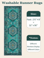 SERISSA 2'6"x8' Washable Non Slip Boho Runner Rug for Hallway，Teal