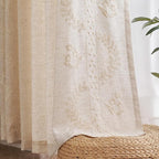 jinchan Belrose Linen Curtains for Bedroom Floral Curtains 96 Inch Length Linen Blend Ivory Embroidered Drapes Farmhouse Flower Patterned Drapes for Living Room Window Treatments Set 2 Panels