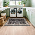 Large 3x5 Entryway Rug Indoor - Washable Non-Slip Low Pile Ultra Soft Area Rug for Large Kitchen, Bedroom Bedside, Mudroom - Distressed Boho Modern Aesthetic Geometric Decor, Ashen/Multi