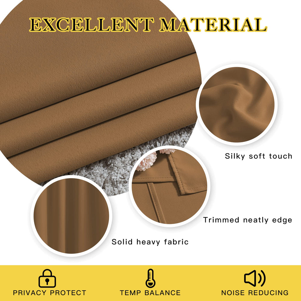 NICETOWN Living Room Curtains 95 inch Long - Sound Reducing Grommet Thermal Insulated Blackout Solid Drapes for Villa/Hall, Gold Brown, 2 Panels, W52 x L95