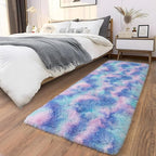 Soft Runner Rugs for Bedroom Hallways, 2x6 Purple Rainbow Fluffy Shag Throw Area Rug Non Slip for Bedside Dorm, Long Shaggy Furry Carpet for Nursery Living Room