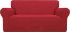 Easy-Going Stretch Loveseat Slipcover 1-Piece Sofa Cover Furniture Protector Couch Soft with Elastic Bottom for Kids Polyester Spandex Jacquard Fabric Small Checks (Loveseat, Christmas Red)