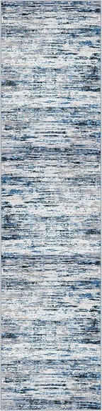 Lansny Modern Abstract Hallway Runner Rug, Grey Blue White Washable Kitchen Runner Non-Slip Soft 2x8 Runner Rug Thin Print Faux Wool Carpet for Entryway Bedroom Laundry Room Indoor Home Decor