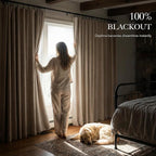 RYB HOME Burlap 100% Blackout Linen Curtains 78 Inch Long for Bedroom