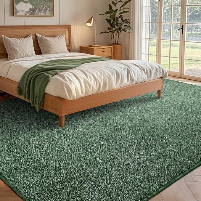 FinRèc Low Pile 6x9 Washable Area Rugs for Bedroom Living Room, Thin Rug Solid Color, Non-Slip Carpet Indoor for Home Decor (Green)