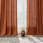 Linen Blend Terracotta Curtains 96 inches Long 2 Panel Back Tab Rod Pocket Rustic Farmhouse Boho Curtains for Dining Room Semi Sheer Brick Burnt Bohemian Fall Decor Rust Curtain 96 inch Length