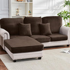 Couch Cover 6-Piece Elastic Velvet Couch Cushion Covers & Chaise Slipcovers for L-Shaped Sofas - Sofa Seat Covers Washable, Soft Protector for Couches (5 Seater + Chaise, Coffee)