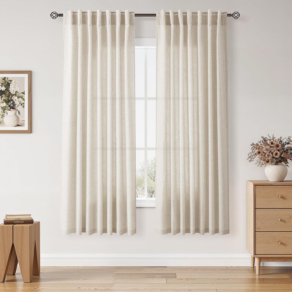 Nanspring Warm Beige Linen Curtains 72 Inch Length for Living Room Semi Sheer Light Filtering Door Drapes 2 Panels Set for Kids Bedroom Light Filtering Back Tab Rod Pocket Modern Farmhouse Decor 52x72