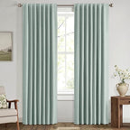 MIULEE 100% Blackout Linen Curtains for Bedroom, Seafoam Green Solid Luxury Decor Thermal Insulation Room Darkening Drapes for Living Room Nursery Back Tab Rod Pocket 42 x 72 Inches, 2 Panels