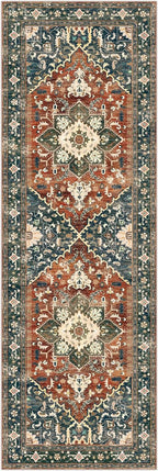 Yamaziot Washable Runner Rug, 2x6 Non-Slip Boho Vintage Hallway Rug Runner with Rubber Backing, Stain Resistant & Low Pile Faux Wool Distressed Carpet Runner for Kitchen, Laundry, Entrance