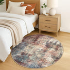 IOHOUZE Round Area Rug 5 Ft Circle Entryway Rugs Round Washable Door Mat Indoor Entrance, Non Slip Circle Front Door Rug, Printed Abstract Faux Wool Floor Carpet for Foyer Porch Sink, Red/Multi