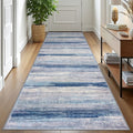 KOZYFLY 3x10 Ft Rug Modern Ombre Runner Rug for Hallway, Washable Kitchen Rugs Non-Slip Soft Striped Entryway Rug, Print Blue/Grey/Beige Abstract Carpet for Laundry Nursery