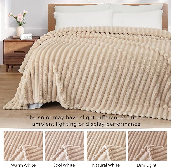 Exclusivo Mezcla Striped Fleece Throw Blanket for Couch, Sofa, Bed, 50"x60"